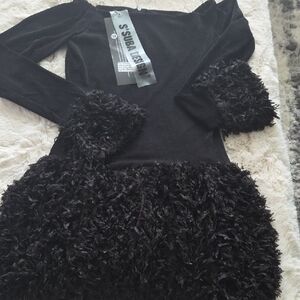 Black Ruffled Long Sleeve Sheath Dress